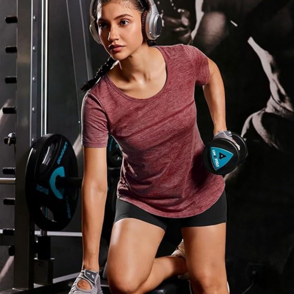 🎭 3/$20 Kimmery Burgundy Marled Active Top Cross Back Athleisure M - Picture 10 of 10